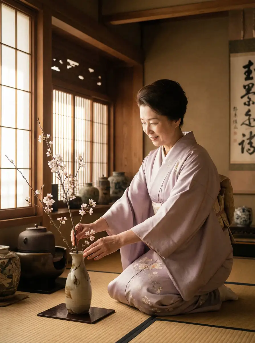 一位优雅的 黑夜传说前传 在和室中插花